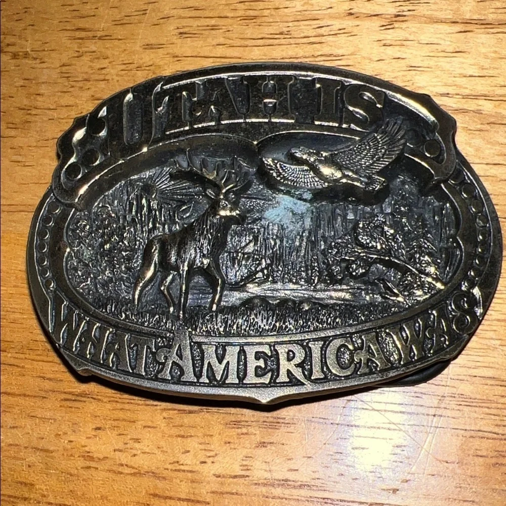 Vintage 1989 Utah What America Was  Elk Belt Buckle